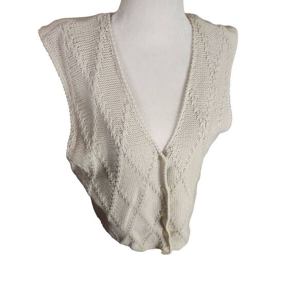 Cotton Cream Minimalist 90s Sweatervest Button Front by Talbot Size Large L vint - Picture 3 of 7